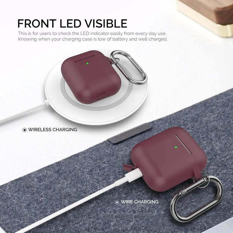 AhaStyle Upgrade Silicone Case Protective Cover [Front LED Visible] Compatible with Apple AirPods 2 & 1 (Burgundy) - Image 2
